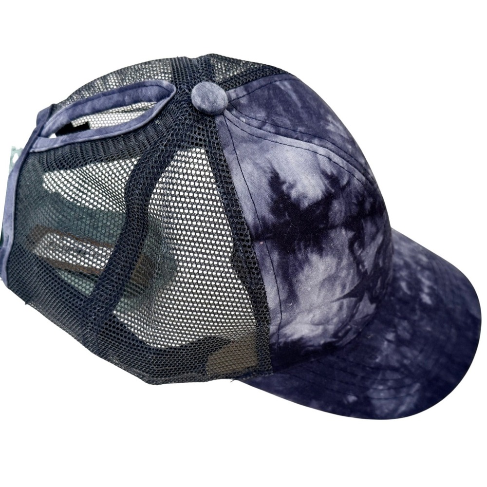 C.C Exclusives Navy Tie Dye Ponytail Trucker Hat Mesh Back Messy Bun Cap